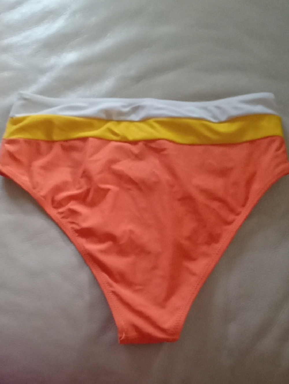 High-Waist Colorblock Women's Swim Bottoms - Orange/Yellow/White - Picture 3 of 5